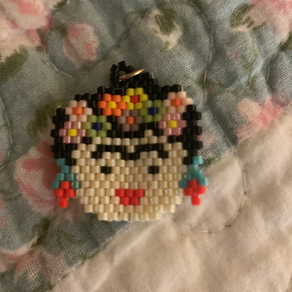 Handmade Seed Bead Frida Kahlo Pendant